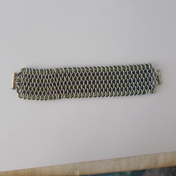 Chain Maille Bracelet Wide Cuff Slide Lock Clasp - Picture 4 of 4